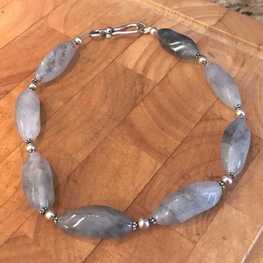 Gray Stone & Silver bead Necklace